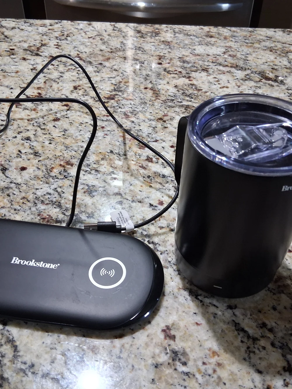 Brookstone Black Wireless Charging Pad with Black Insulated Travel Tumbler